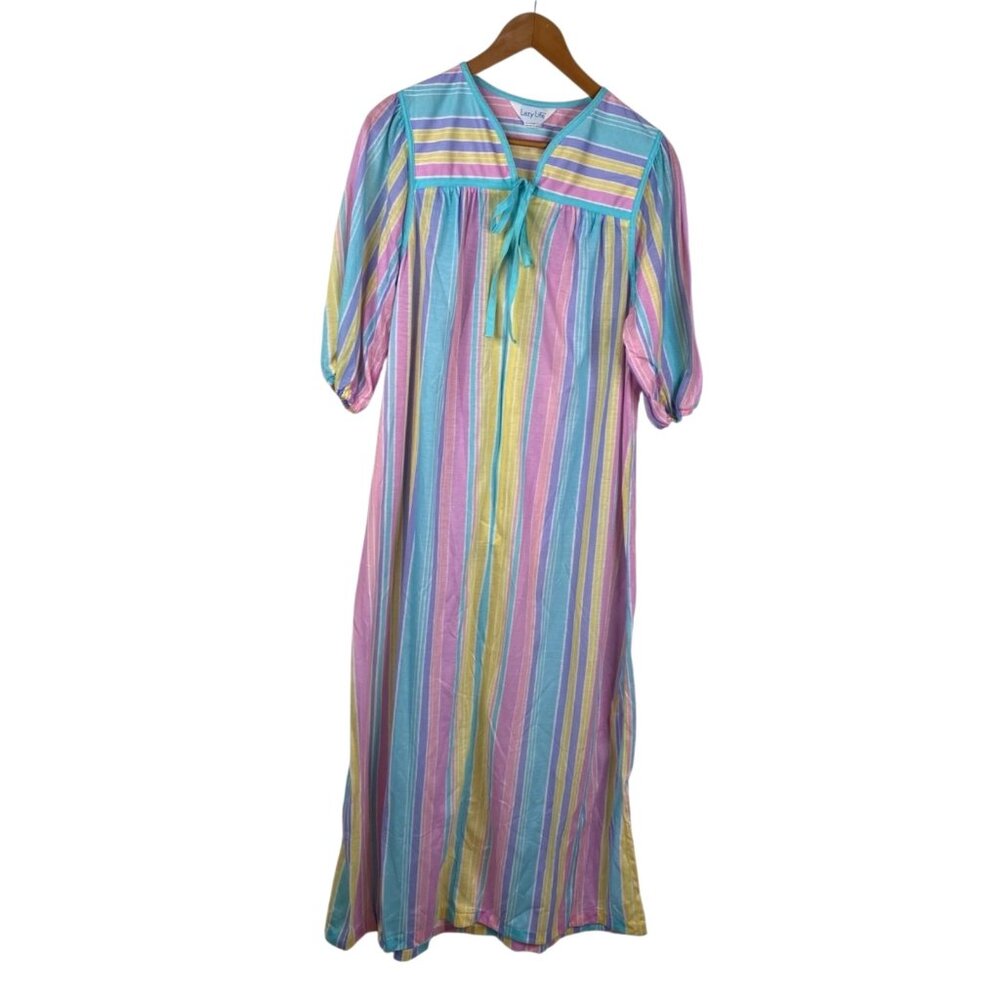 Lazy Life House Patio Dress Women's 1/2 Zip Pastel Stripes Muumuu Size 1X